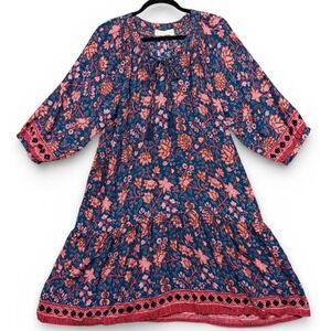 Natalie Martin Stevie Dress Womens M Blue Pink Floral Tassel Rayon